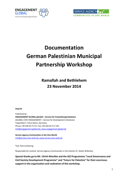 Documentation German Palestinian Municipal Partnership Workshop