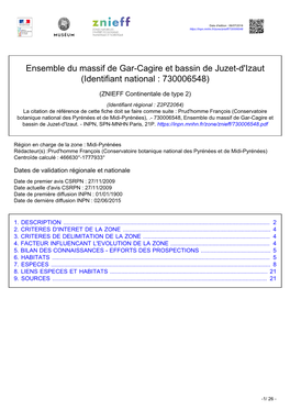 Ensemble Du Massif De Gar-Cagire Et Bassin De Juzet-D'izaut (Identifiant National : 730006548)