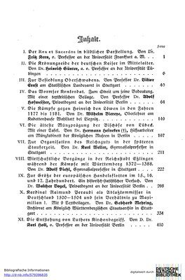 I. Der Rex Et Sacerdos in Bildlicher Darstellung. Von Dr. Fritz Kern, O. Professor an Der Universität Frankfurt A. M. . . 1 II