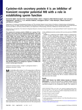 Cysteine-Rich Secretory Protein 4 Is an Inhibitor of Transient Receptor Potential M8 with a Role in Establishing Sperm Function