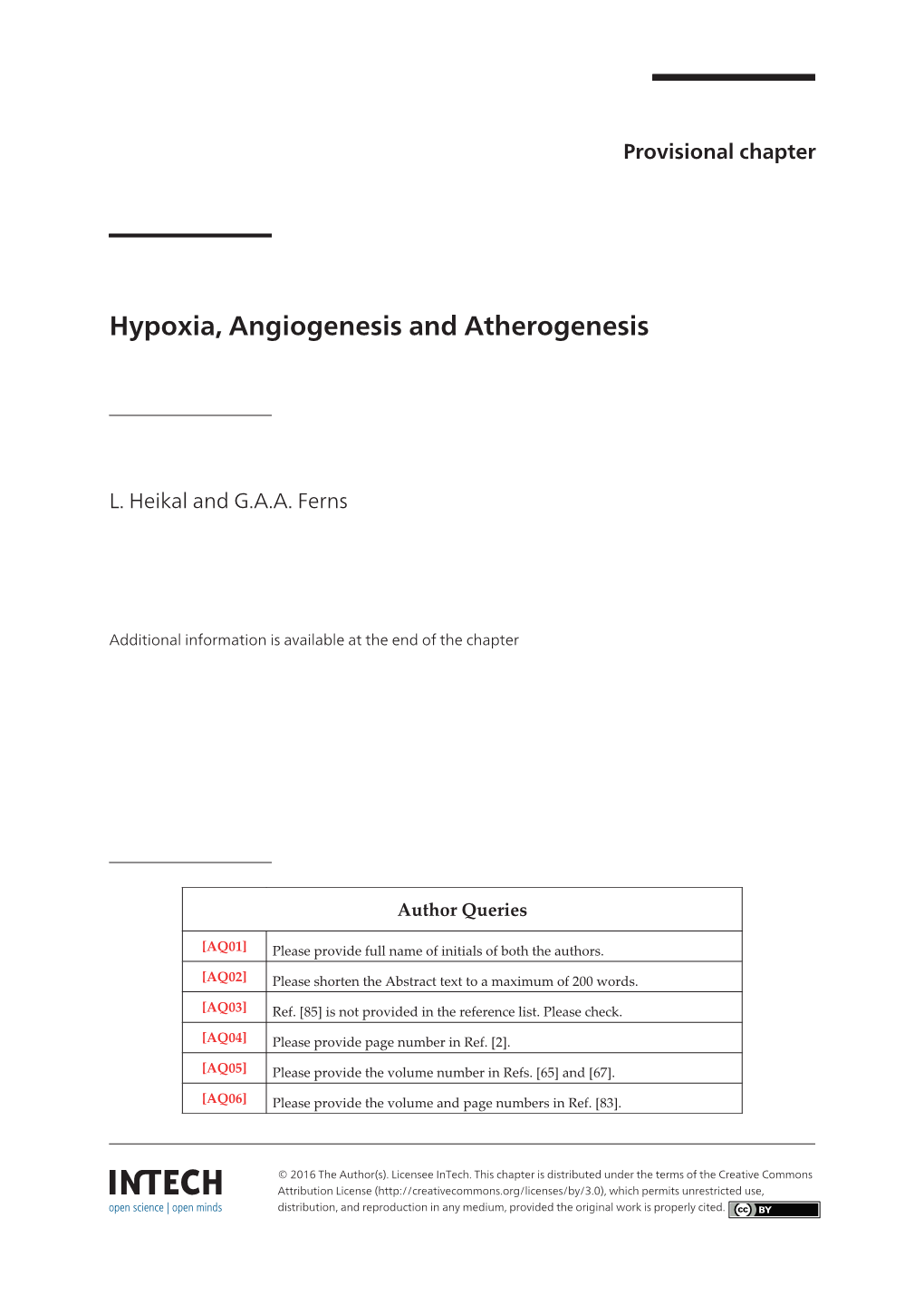 Hypoxia, Angiogenesis and Atherogenesis