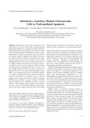 Interferon-Á Sensitises Human Osteosarcoma Cells to Trail-Mediated Apoptosis