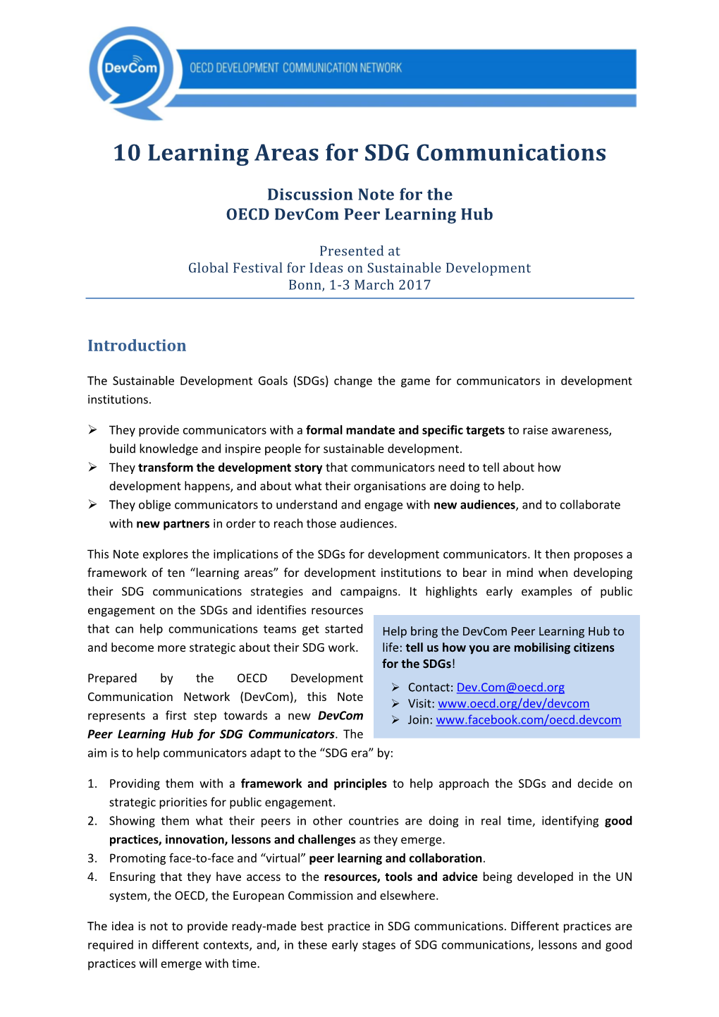 10 Learning Areas for SDG Communications