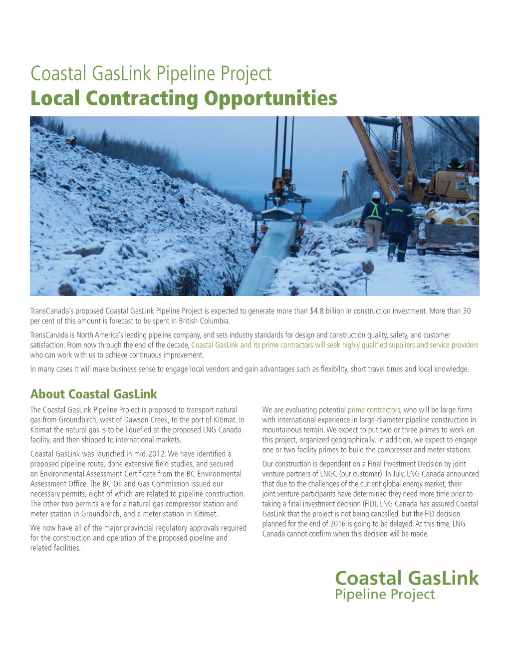 Coastal Gaslink Pipeline Project Local Contracting Opportunities