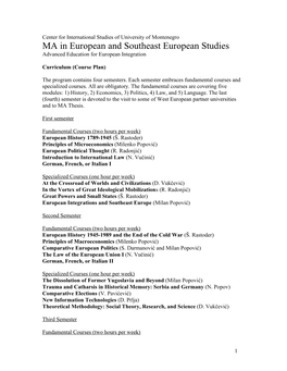 MA in European and Southeast European Studies Advanced Education for European Integration