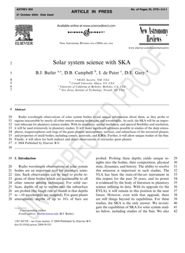 Solar System Science with SKA F A, B C D 3 B.J