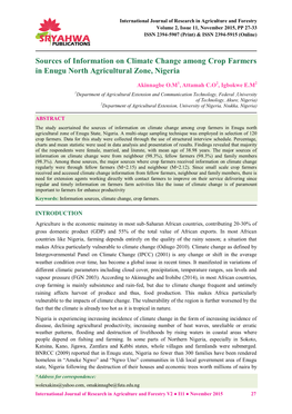 Sources of Information on Climate Change Among Crop Farmers in Enugu North Agricultural Zone, Nigeria