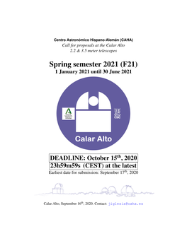 Spring Semester 2021 (F21) 1 January 2021 Until 30 June 2021