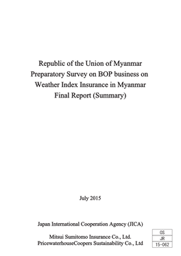 Republic of the Union of Myanmar Preparatory Survey on BOP