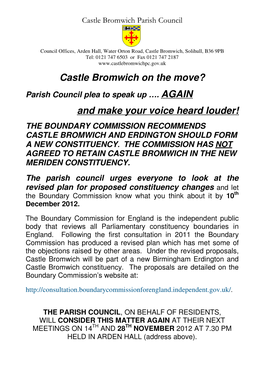Castle Bromwich on the Move? Parish Council Plea to Speak up …