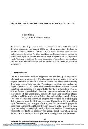 Main Properties of the Hipparcos Catalogue F