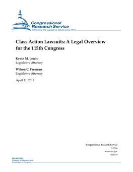 Class Action Lawsuits: a Legal Overview for the 115Th Congress