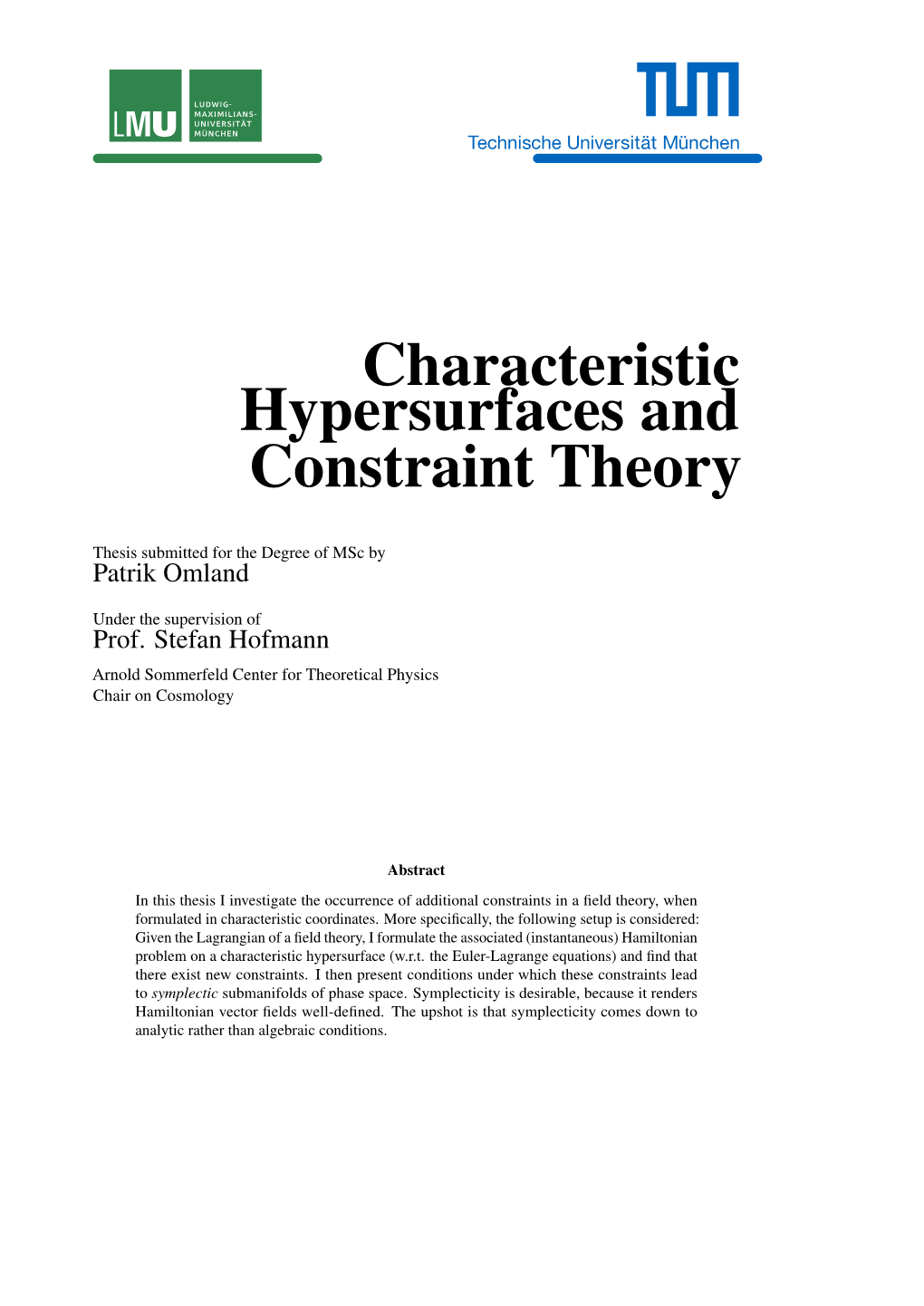 Characteristic Hypersurfaces and Constraint Theory