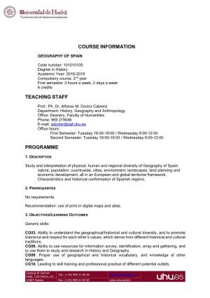 Course Information Teaching Staff Programme