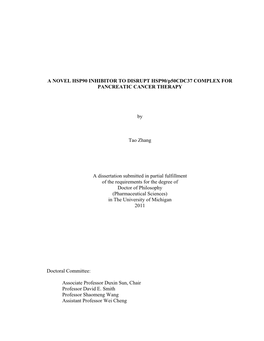 A NOVEL HSP90 INHIBITOR to DISRUPT HSP90/P50cdc37 COMPLEX for PANCREATIC CANCER THERAPY