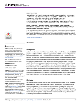 Preclinical Antivenom-Efficacy Testing Reveals Potentially Disturbing Deficiencies of Snakebite Treatment Capability in East Africa