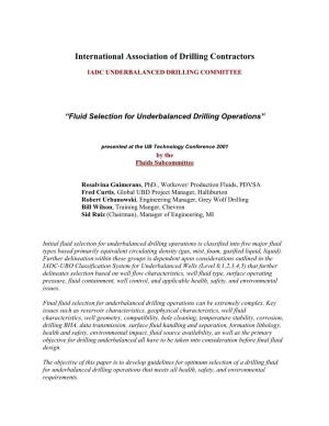 Guidelines for Fluid Selection for Underbalanced Drilling
