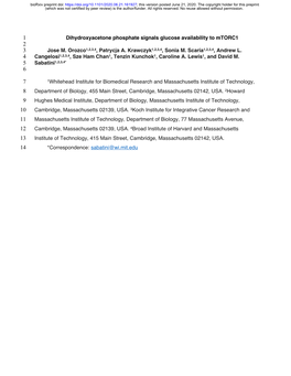 Dihydroxyacetone Phosphate Signals Glucose Availability to Mtorc1 2 3 Jose M