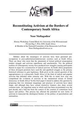 Reconstituting Activism at the Borders of Contemporary South Africa