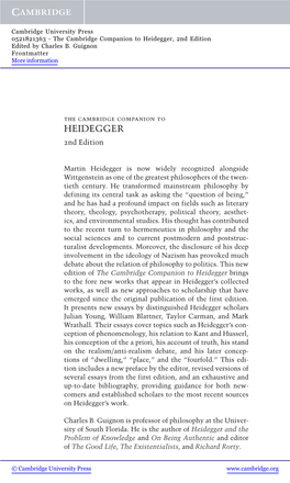Heidegger, 2Nd Edition Edited by Charles B