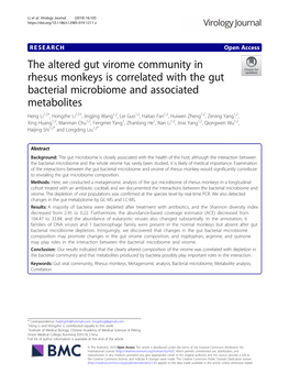 The Altered Gut Virome Community in Rhesus Monkeys Is Correlated With