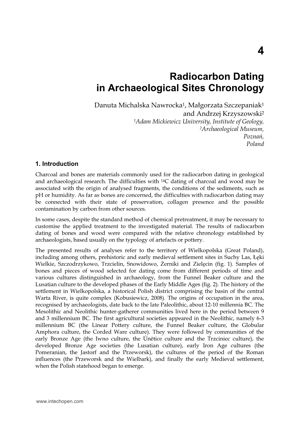 Radiocarbon Dating in Archaeological Sites Chronology