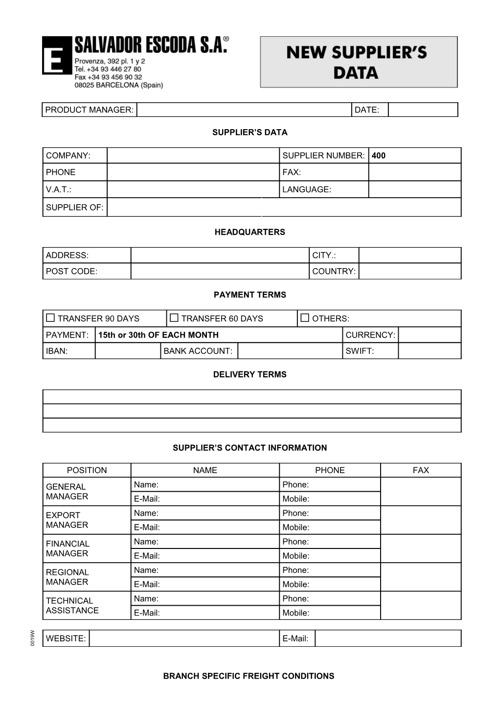 Branch Specific Freight Conditions