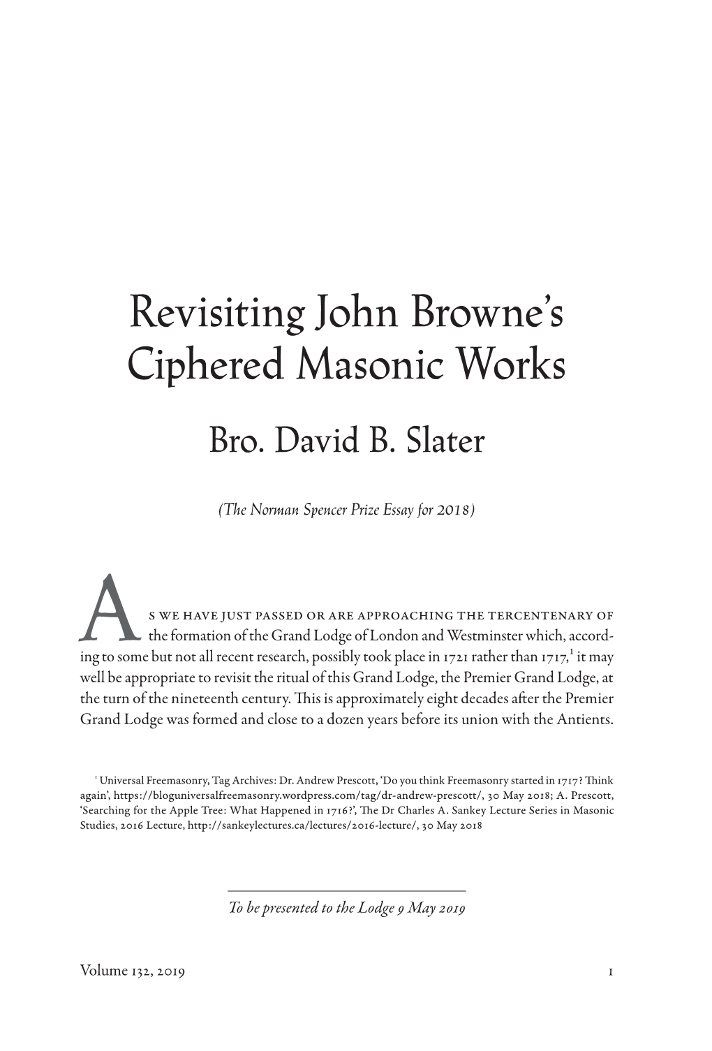 Revisiting John Browne's Ciphered Masonic Works