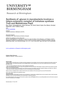 Glucan in Mycobacteria Involves a Hetero-Octameric Complex of Trehalose Synthase Tres and Maltokinase Pep2