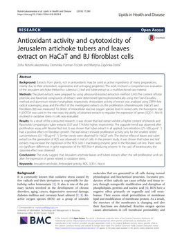 Antioxidant Activity and Cytotoxicity of Jerusalem Artichoke Tubers And