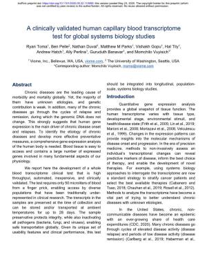 A Clinically Validated Human Capillary Blood Transcriptome Test for Global Systems Biology Studies