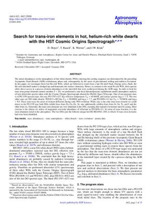 Search for Trans-Iron Elements in Hot, Helium-Rich White Dwarfs with the HST Cosmic Origins Spectrograph?,?? D