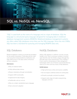 SQL Vs. Nosql Vs. Newsql