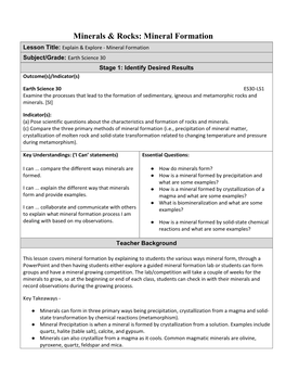 Minerals & Rocks: Mineral Formation