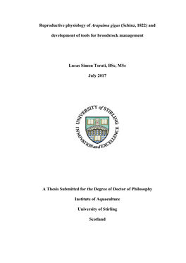 Reproductive Physiology of Arapaima Gigas (Schinz, 1822) And