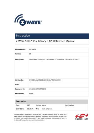 Z-Ware SDK 7.15.X Library C API Reference Manual