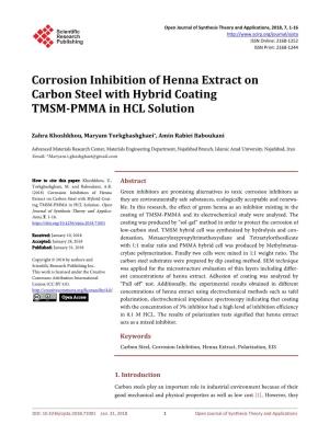 Corrosion Inhibition of Henna Extract on Carbon Steel with Hybrid Coating TMSM-PMMA in HCL Solution