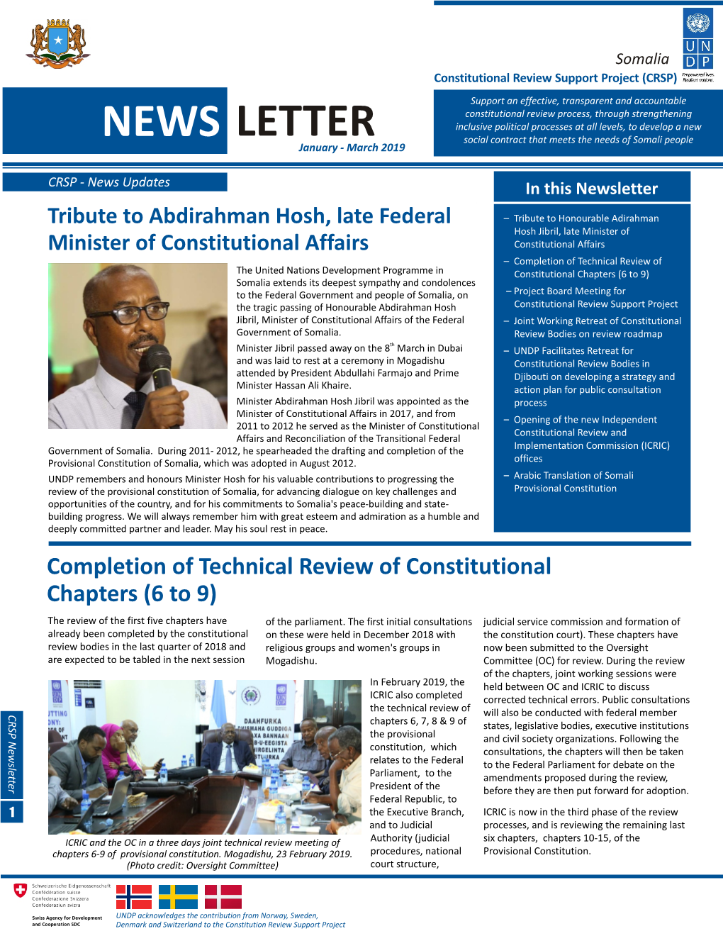 NEWS LETTER Social Contract That Meets the Needs of Somali People January - March 2019