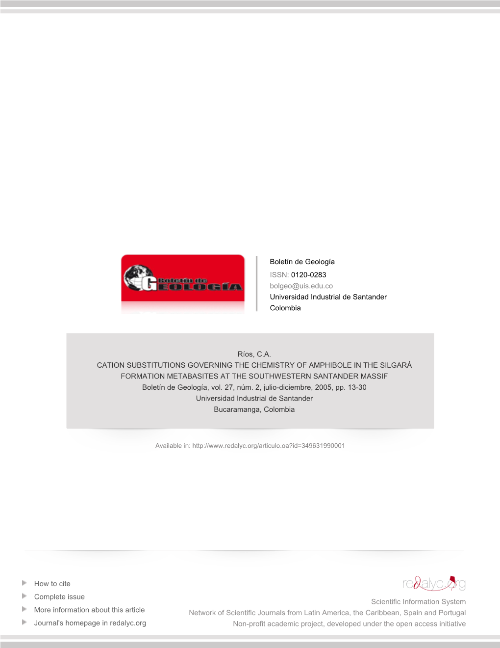 Redalyc.CATION SUBSTITUTIONS GOVERNING the CHEMISTRY OF