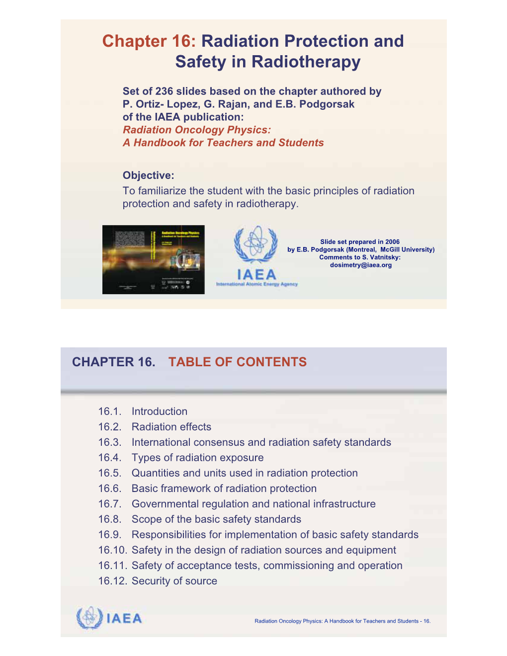 Chapter 16: Radiation Protection and Safety in Radiotherapy