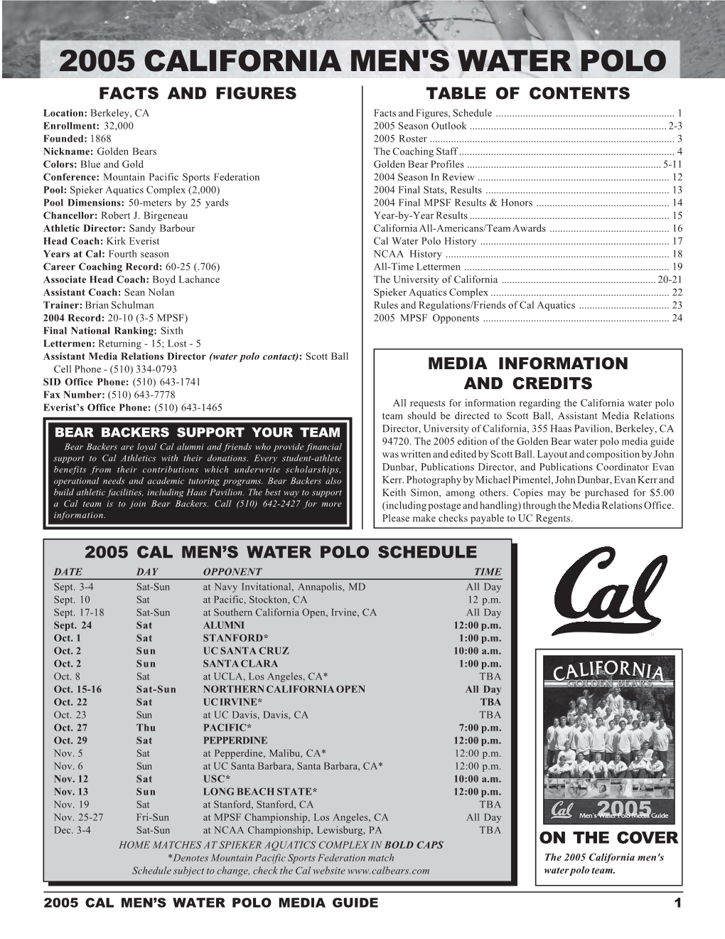 2005-california-men-s-water-polo-facts-and-figures-table-of-contents