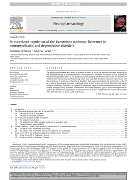 Stress-Related Regulation of the Kynurenine Pathway: Relevance to Neuropsychiatric and Degenerative Disorders