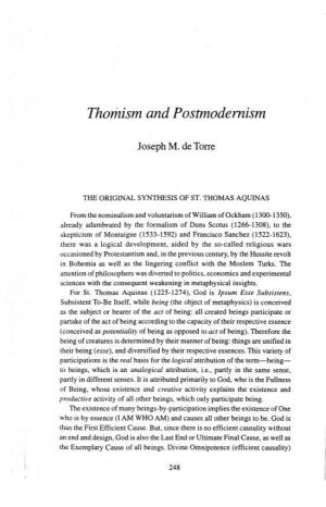 THOMISM and Postmodernism 251 Not Use It As Synonymous with Esse