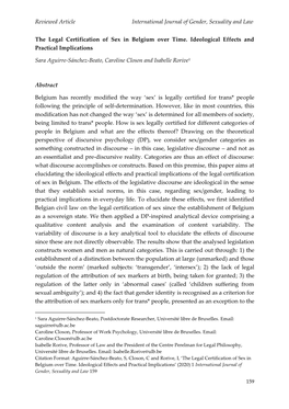 Reviewed Article International Journal of Gender, Sexuality and Law the Act Has Been Replaced by Another Acts in Place Nowadays, the Act