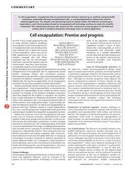 Cell Encapsulation: Promise and Progress