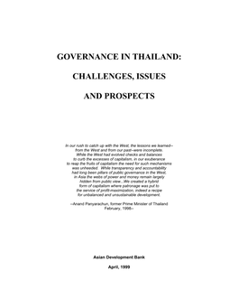 Governance in Thailand: Challenges, Issues and Prospects [1999]