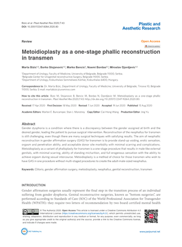 Metoidioplasty As a One-Stage Phallic Reconstruction in Transmen