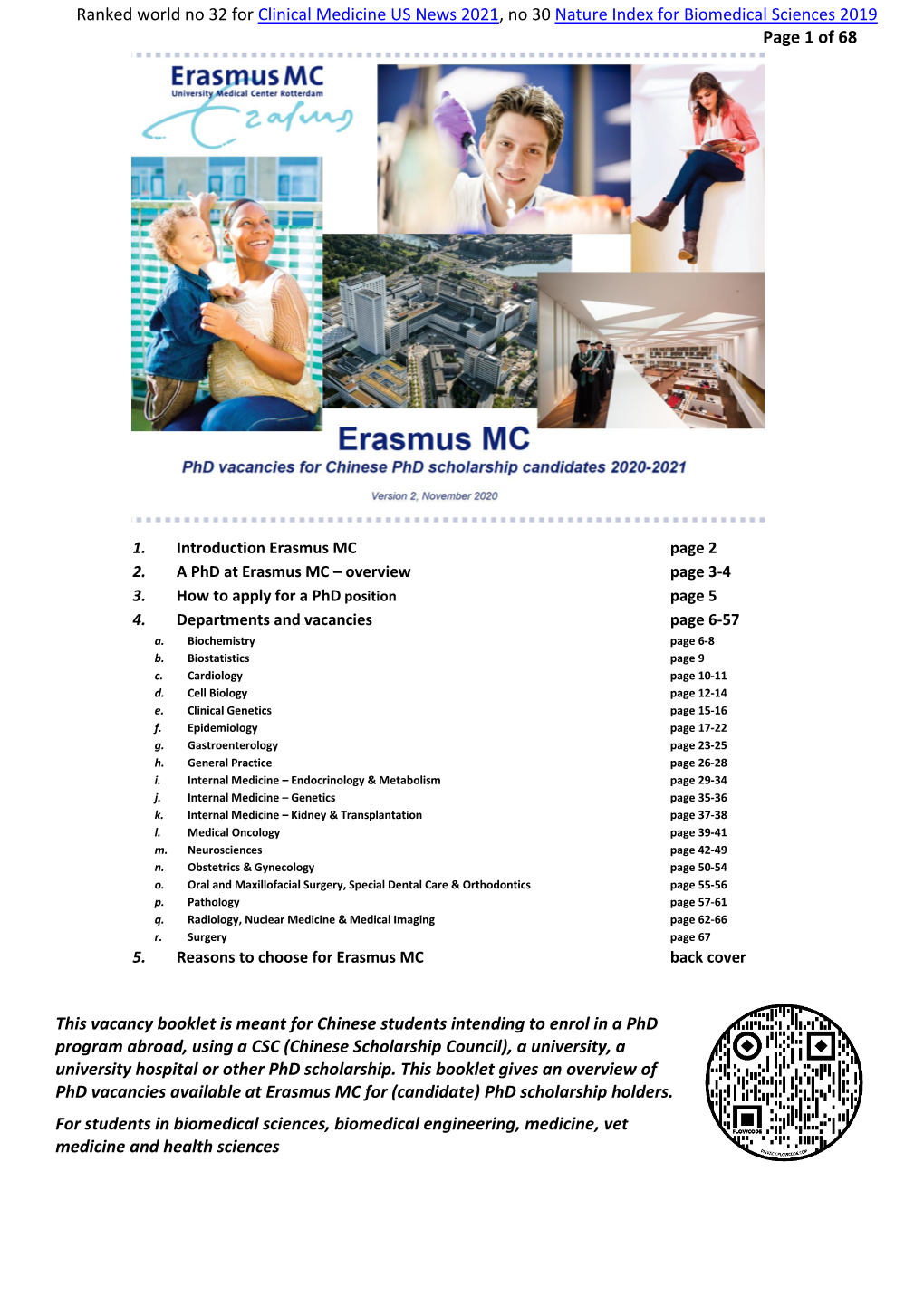 Ranked World No 32 for Clinical Medicine US News 2021, No 30 Nature Index for Biomedical Sciences 2019 Page 1 of 68