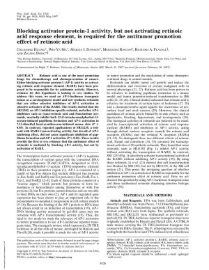 Blocking Activator Protein-1 Activity, but Not Activating Retinoic Acid Response Element, Is Required for the Antitumor Promotion Effect of Retinoic Acid