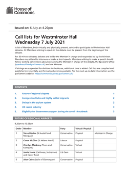 View Call Lists: Westminster Hall PDF File 0.05 MB